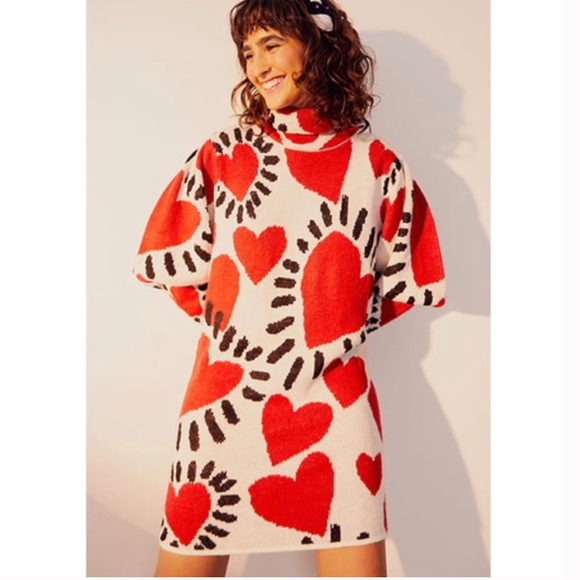 FARM RIO White Hearts Sweater Dress Size Large - Picture 3 of 7